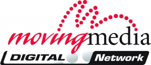 A logo that says Moving Media Degital Network in red and black. A string of red dots is in a zig zag pattern above the words.